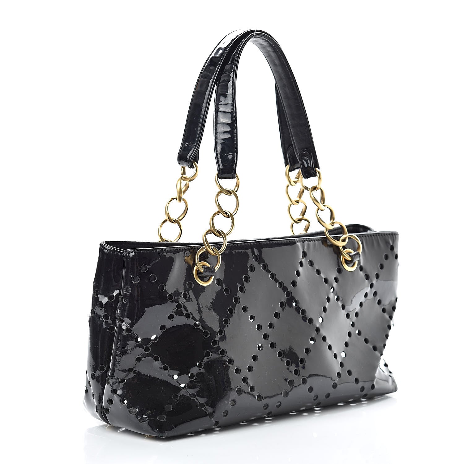 Chanel Patent Perforated CC Shopping Tote Black 3 of 21
