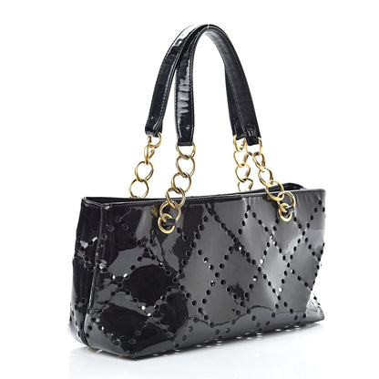Chanel Patent Perforated CC Shopping Tote Black 3 of 21