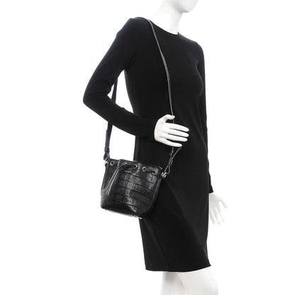 Saint Laurent Croc Calfskin Embossed Small Emmanuelle Bucket Bag Black 2 of 7