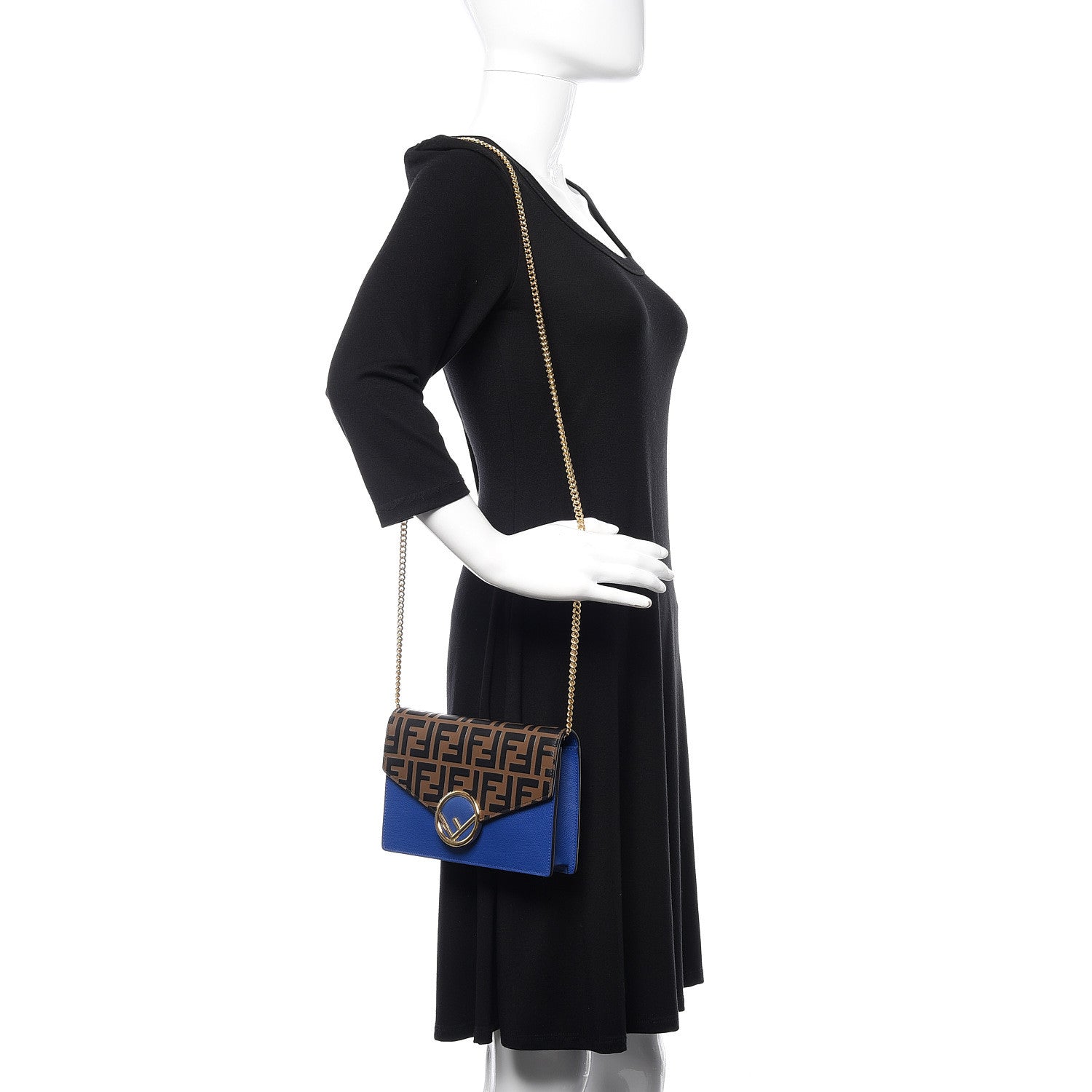 Fendi Vitello Cruise F is Fendi Bi-Color FF 1974 Embossed Medium Envelope Wallet On Chain Maya Black Blue Neon 2 of 10