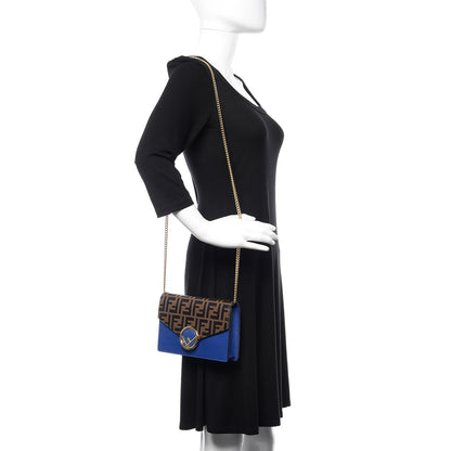 Fendi Vitello Cruise F is Fendi Bi-Color FF 1974 Embossed Medium Envelope Wallet On Chain Maya Black Blue Neon 2 of 10