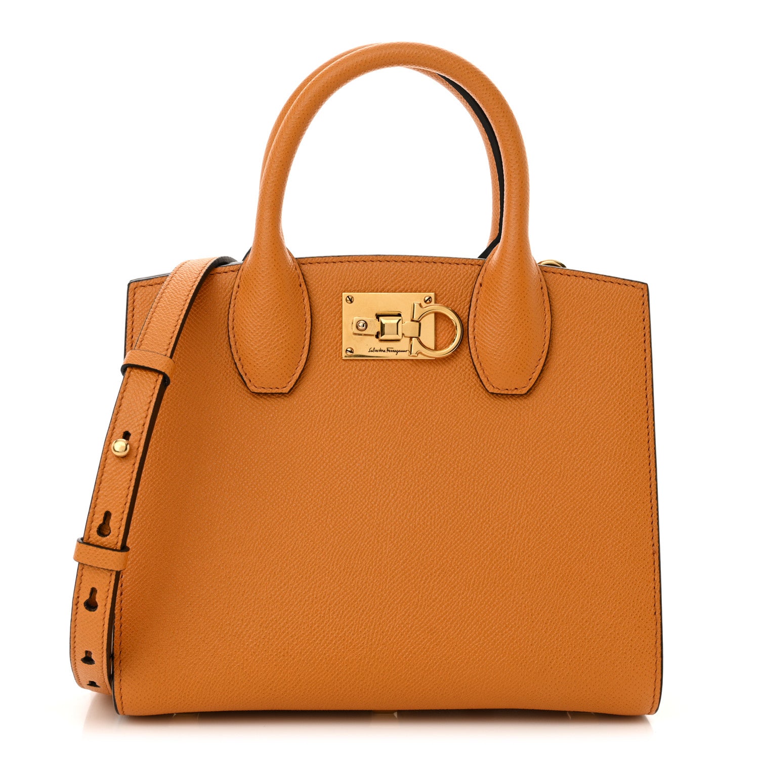 Salvatore Ferragamo Hammered Calfskin Small The Studio Box Bag Olivello 1 of 9