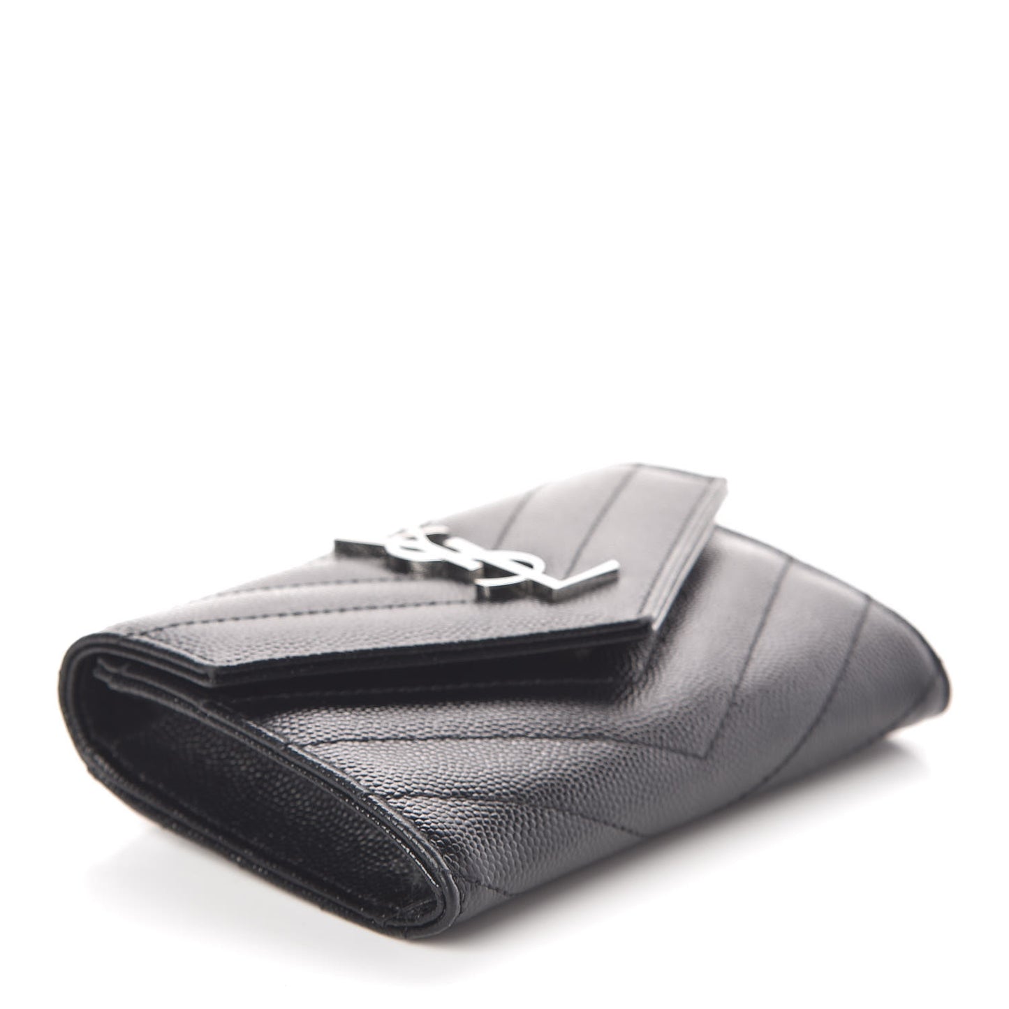 Grain De Poudre Matelasse Chevron Small Monogram Envelope Wallet Black
