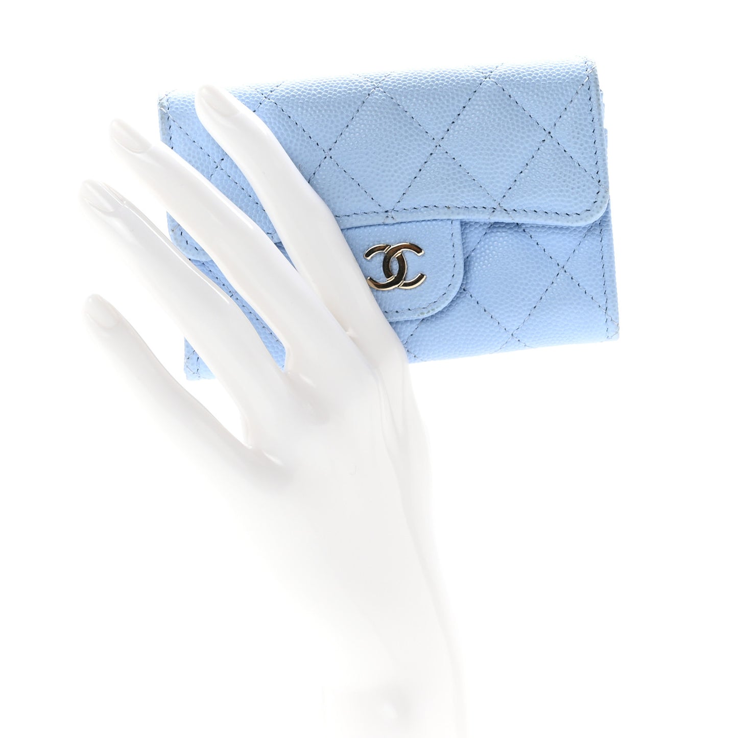 Caviar Quilted Flap Card Holder Wallet Light Blue