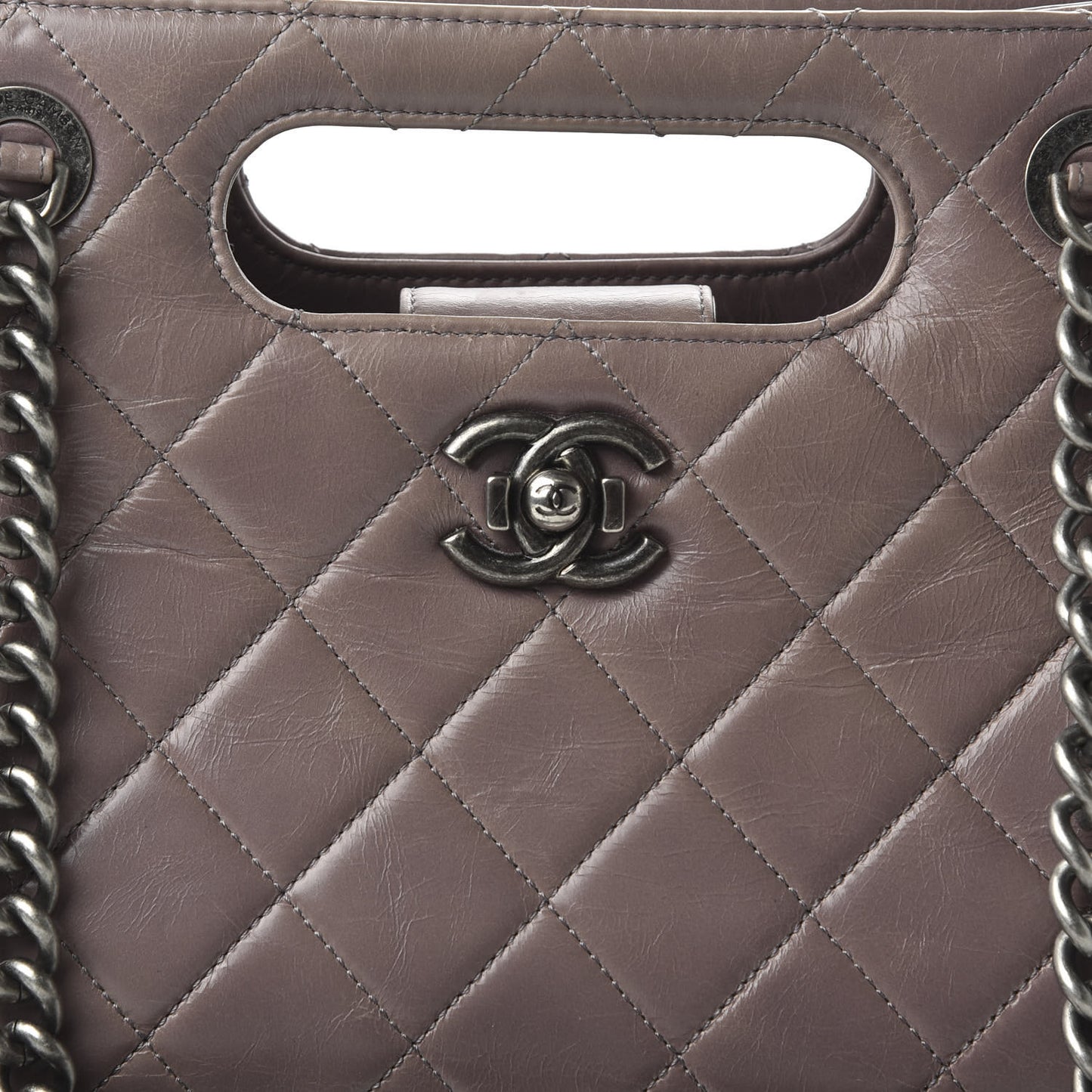 Glazed Calfskin Quilted Large Perfect Edge Shopping Tote Beige