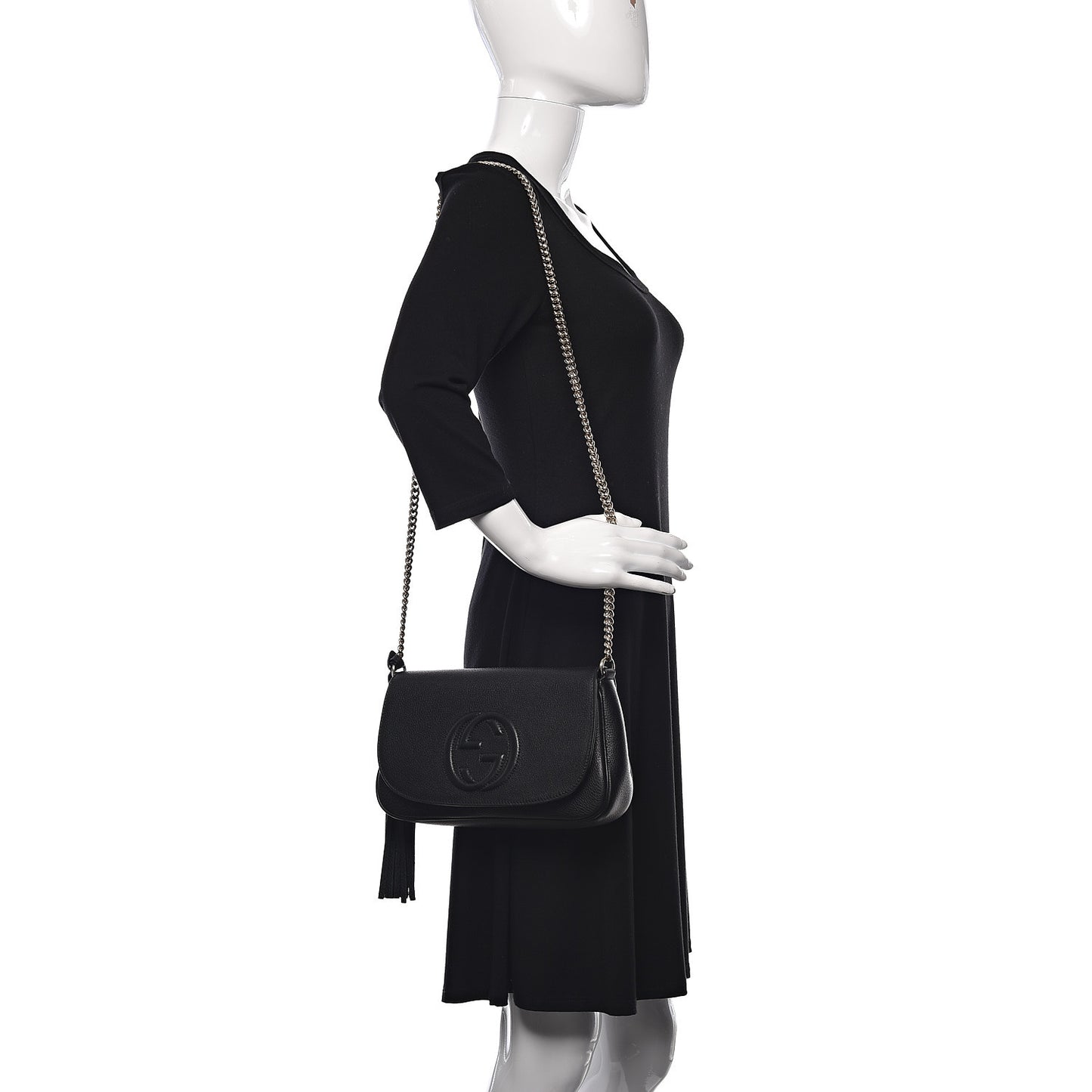 Pebbled Calfskin Medium Soho Flap Crossbody Black