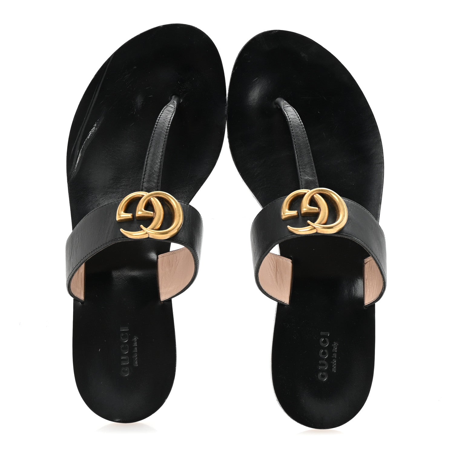 Gucci Calfskin GG Marmont Thong Sandals 39 Black 2 of 9