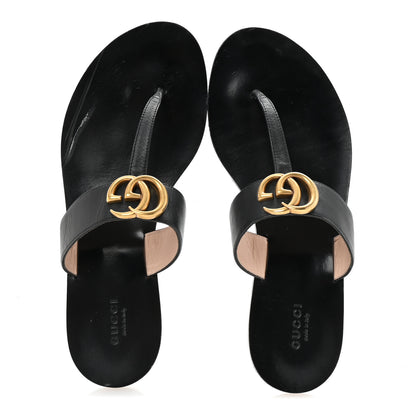 Gucci Calfskin GG Marmont Thong Sandals 39 Black 2 of 9