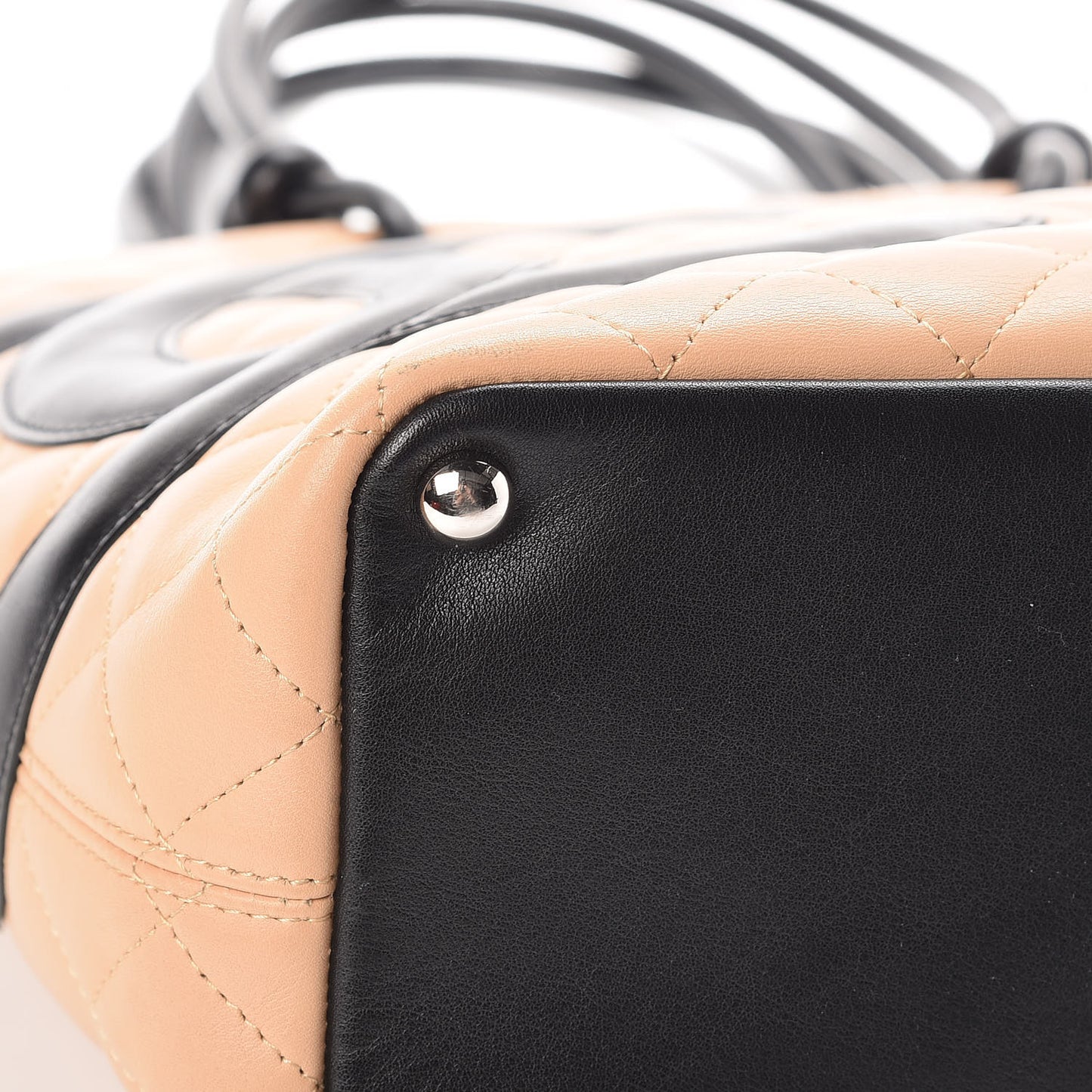 Calfskin Quilted Medium Cambon Tote Beige Black