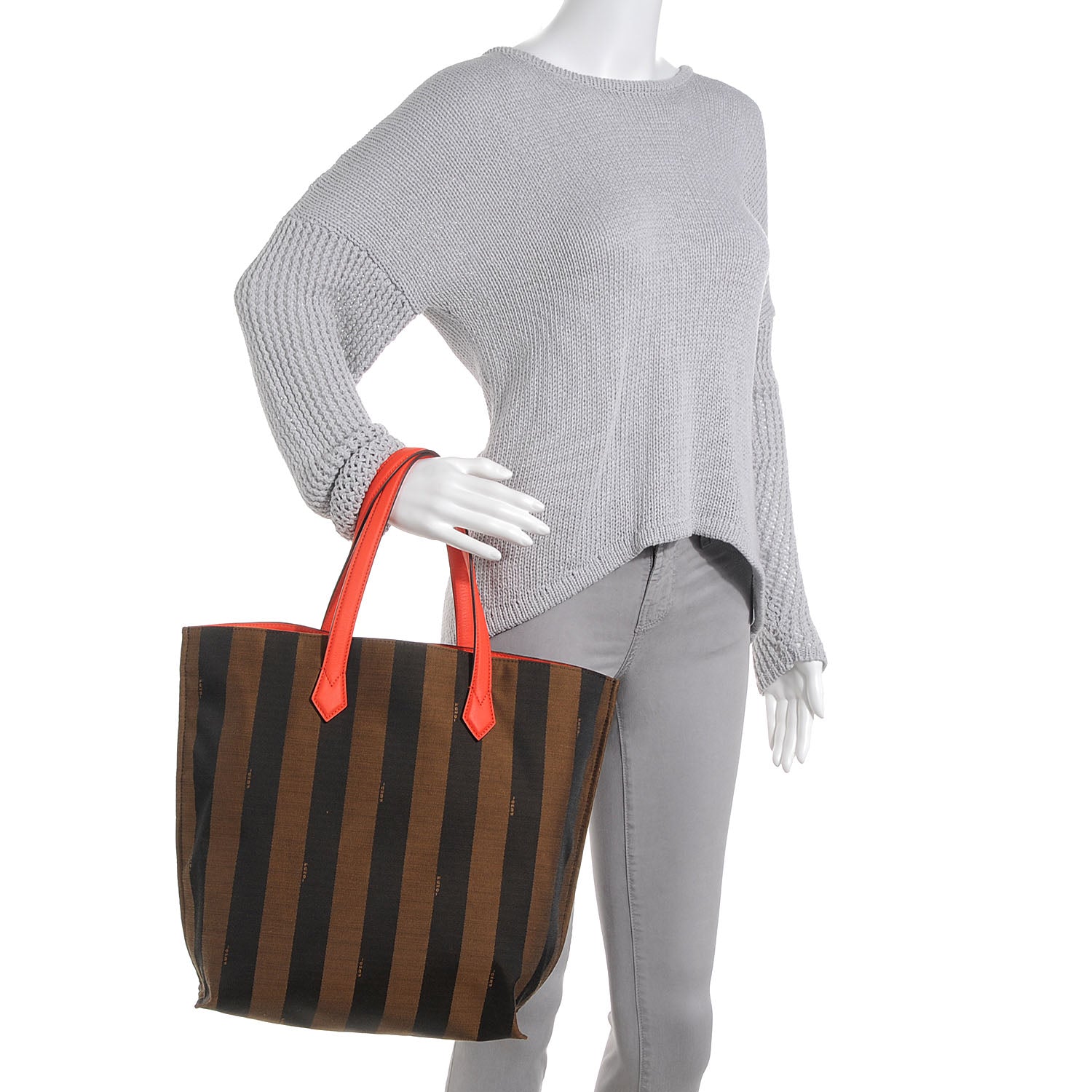 Fendi Pequin Vitello All In Shopper Tote Tobacco Papavero 2 of 10