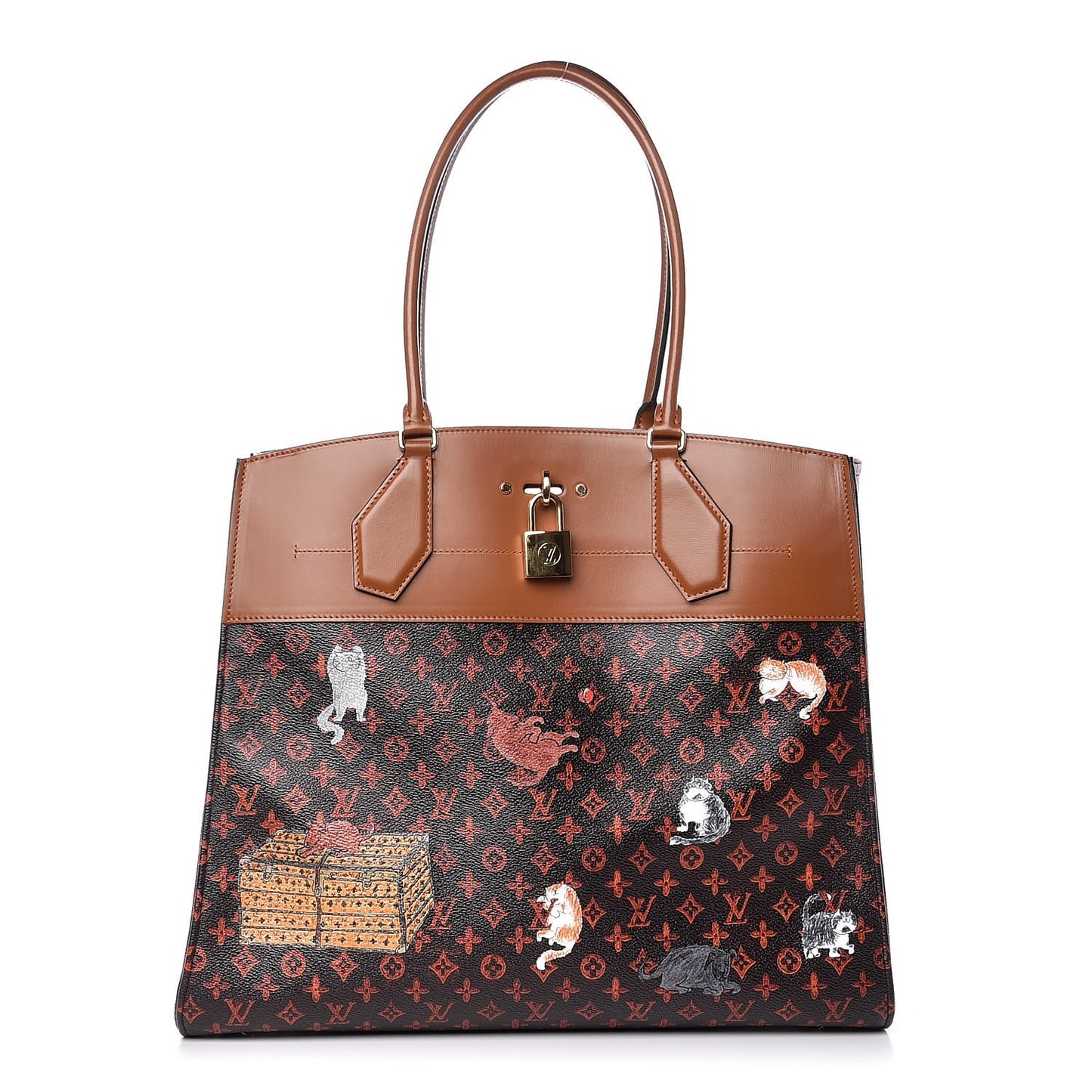 Calfskin Catogram City Steamer Cabas XXL Orange Marron