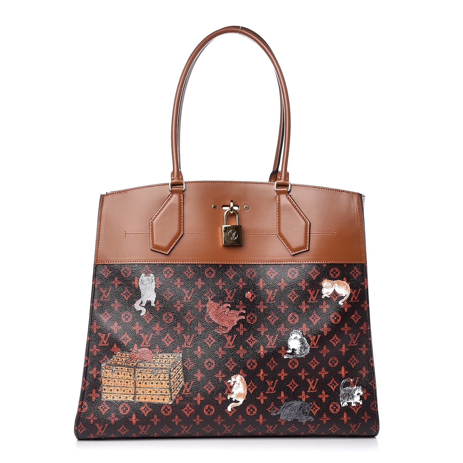 Louis Vuitton Calfskin Catogram City Steamer Cabas XXL Orange Marron 1 of 7