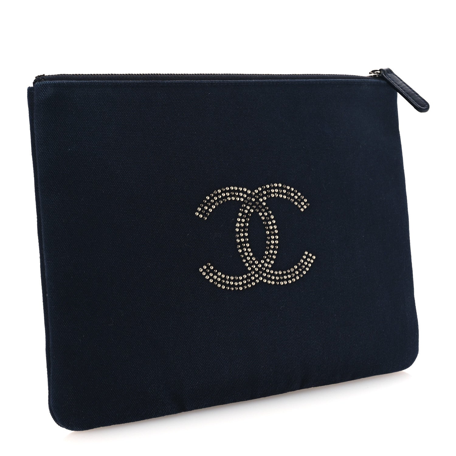 Chanel Canvas Studded CC Medium Cosmetic Pouch Navy 3 of 12