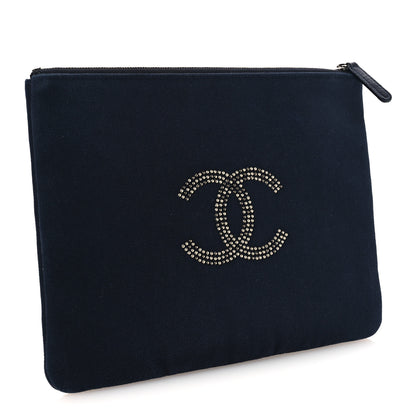Chanel Canvas Studded CC Medium Cosmetic Pouch Navy 3 of 12
