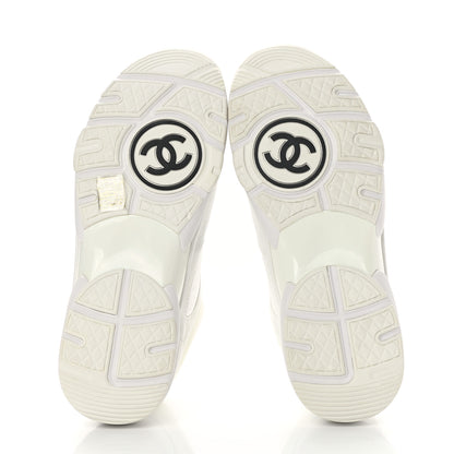 Chanel Suede Calfskin Fabric CC Sneakers 39 White 5 of 11