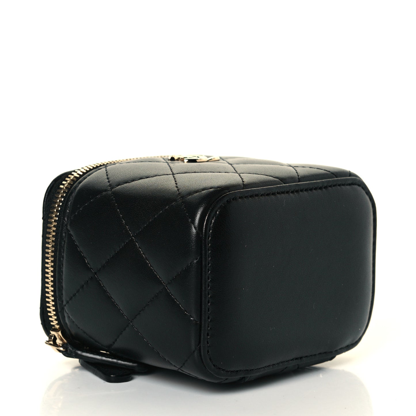 Lambskin Quilted Trendy Mini Vanity Case With Chain Black