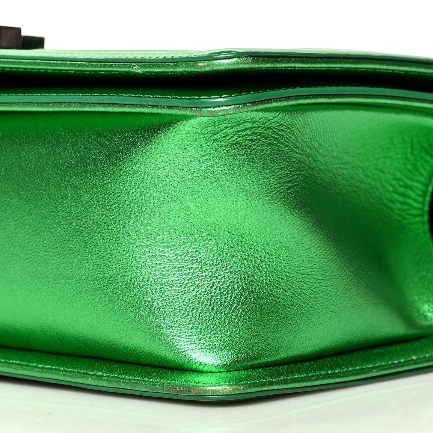 Metallic Patent Calfskin Quilted Medium Boy Flap Green