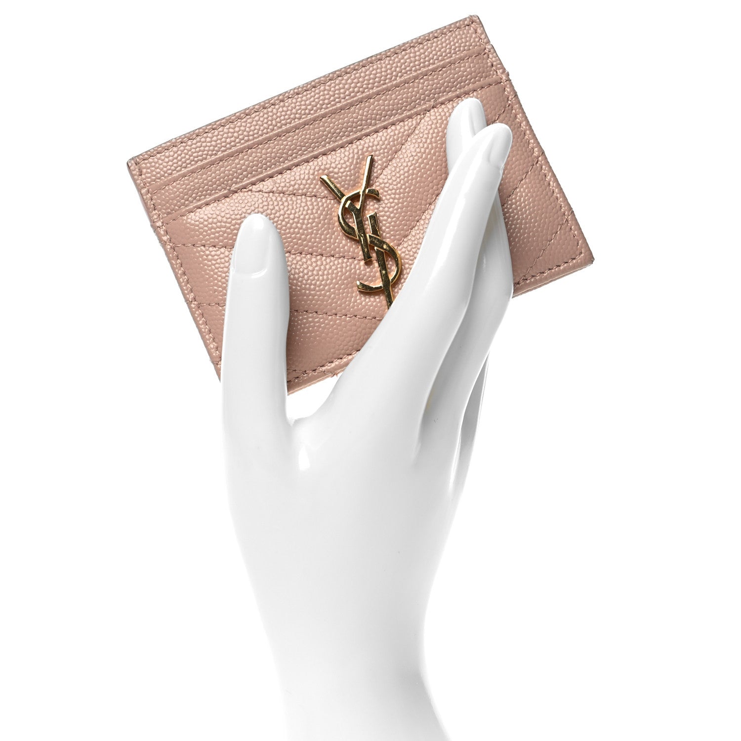 Saint Laurent Grain De Poudre Matelasse Chevron Monogram Credit Card Case Pale Pink 2 of 8