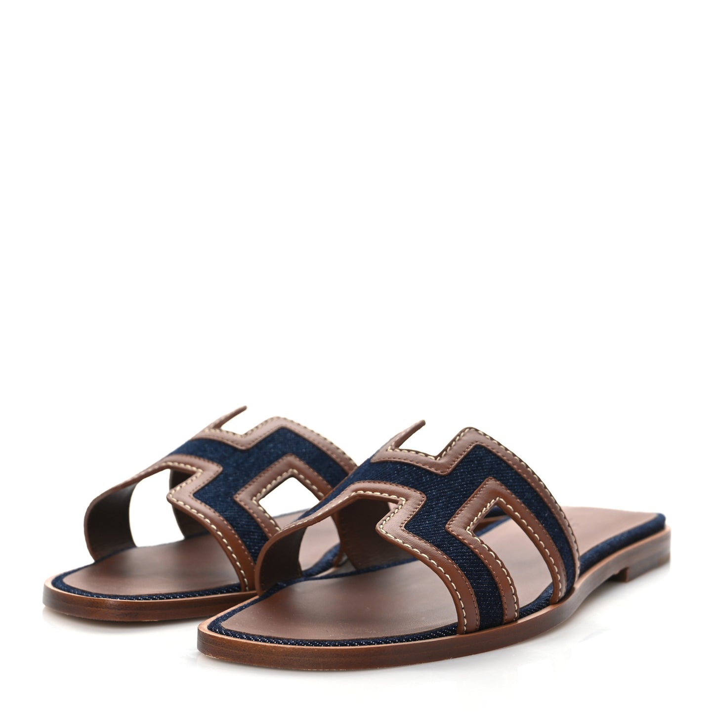 Calfskin Denim Oran Sandals 37 Bleu Brut Gold