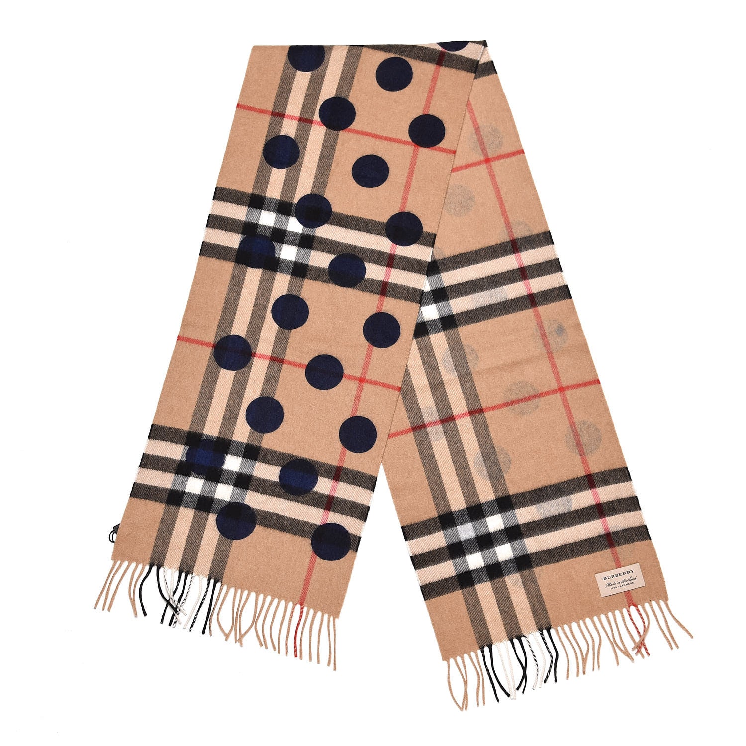 Burberry Cashmere Giant Check Dot Print Scarf Camel 3 of 5