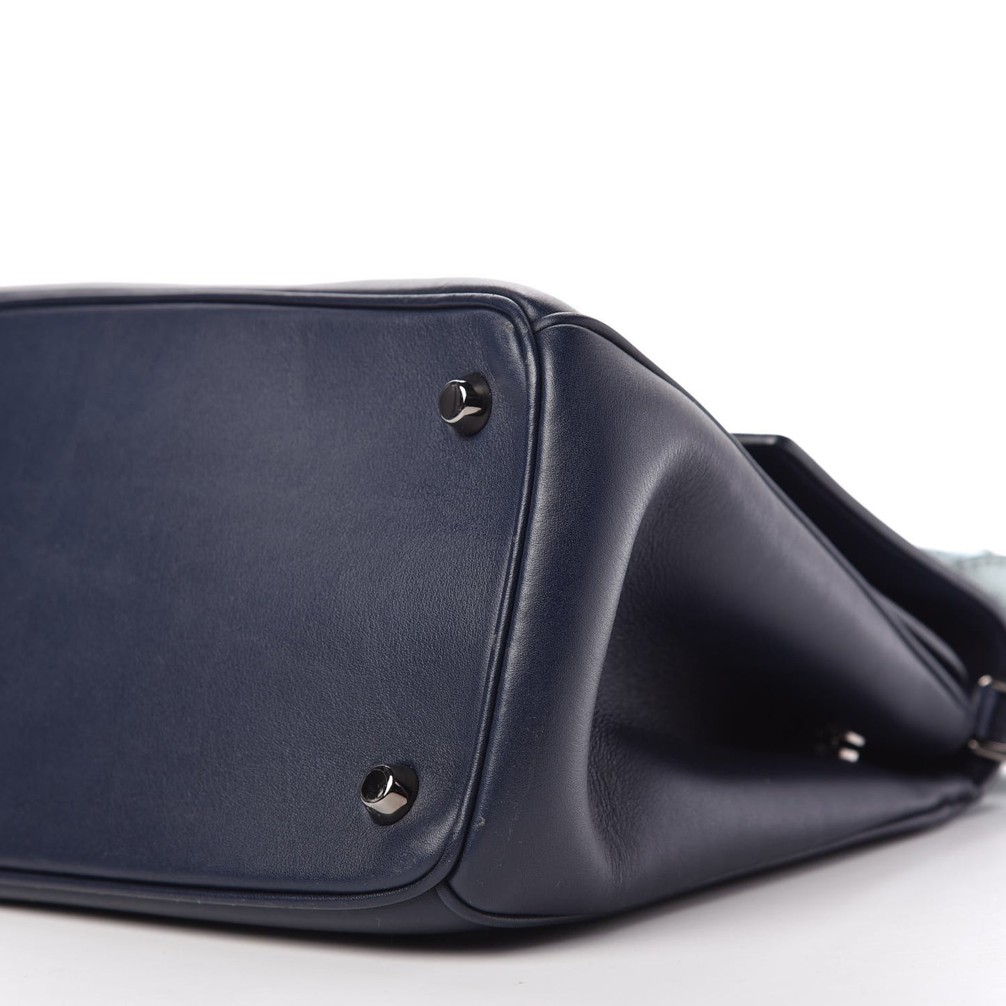 Metallic Patent Smooth Calfskin Small Be Dior Flap Navy Light Blue