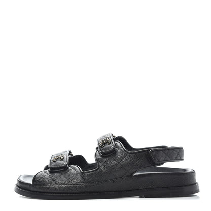 Chanel Grained Calfskin Velcro Dad Sandals 41 Black 1 of 11