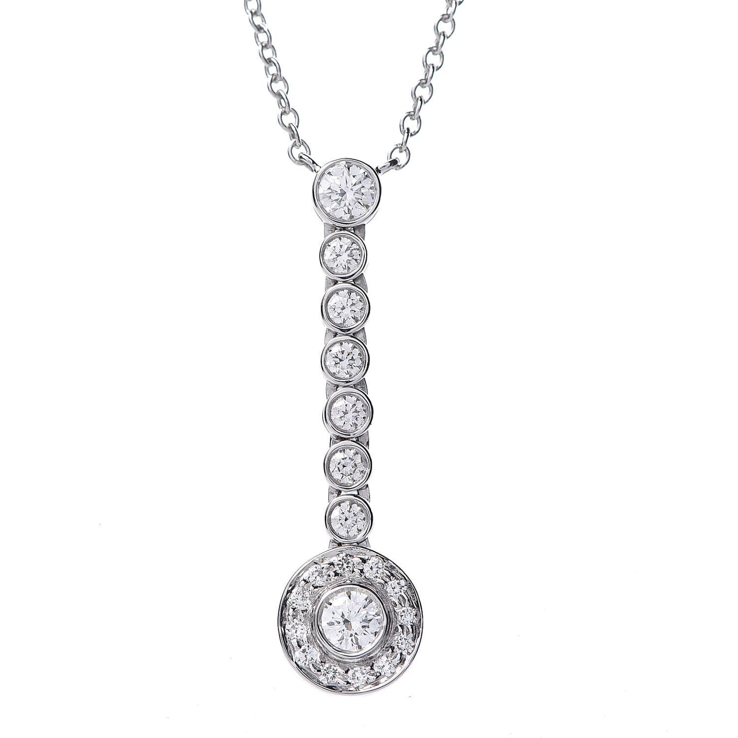 Platinum Diamond Circlet Drop Pendant Necklace