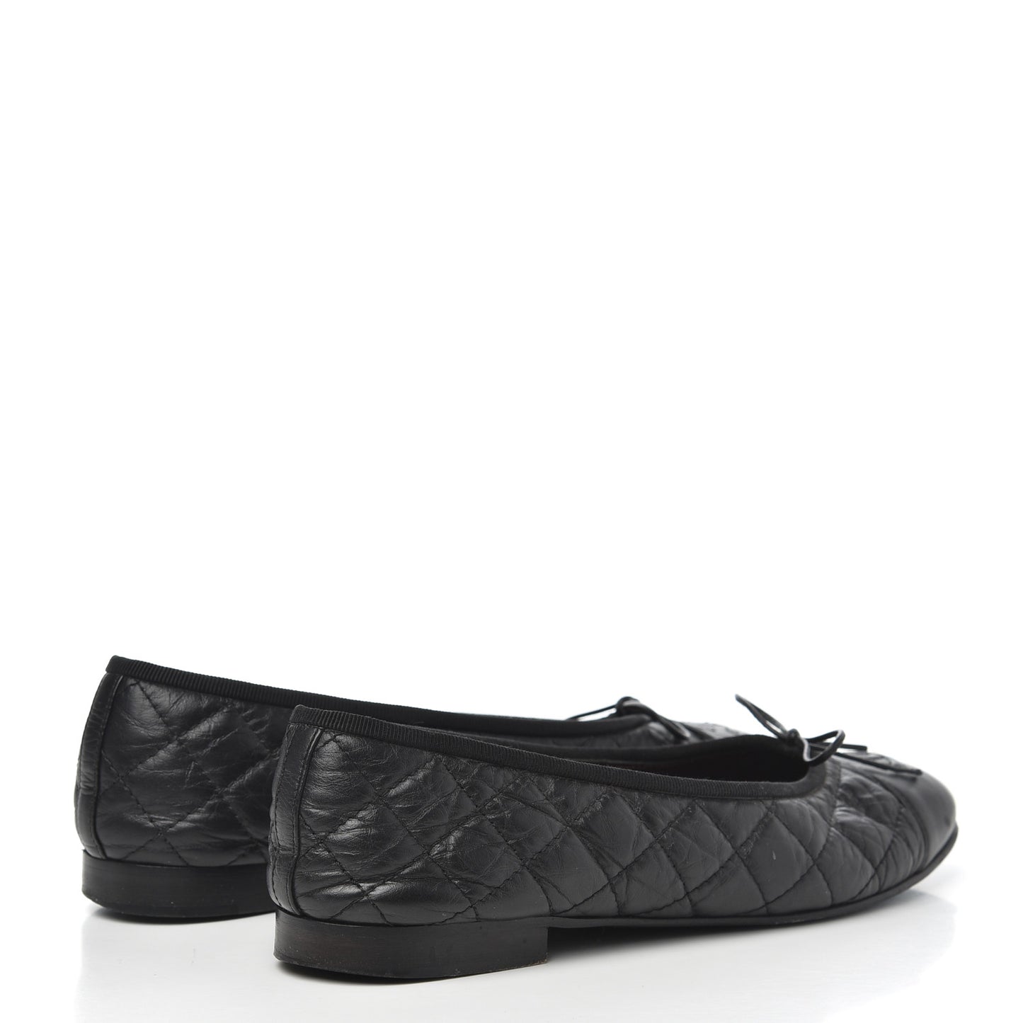 Aged Calfskin Quilted CC Cap Toe Ballerina Flats 38.5 Black