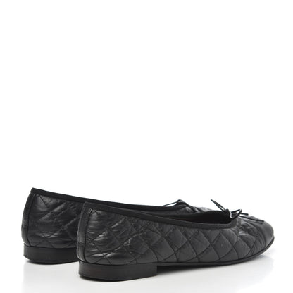 Chanel Aged Calfskin Quilted CC Cap Toe Ballerina Flats 38.5 Black 4 of 20