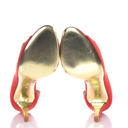 Valentino Garavani Satin Crystal Couture Bow Peep Toe d'Orsay High Heel Pumps 38 Red 6 of 11