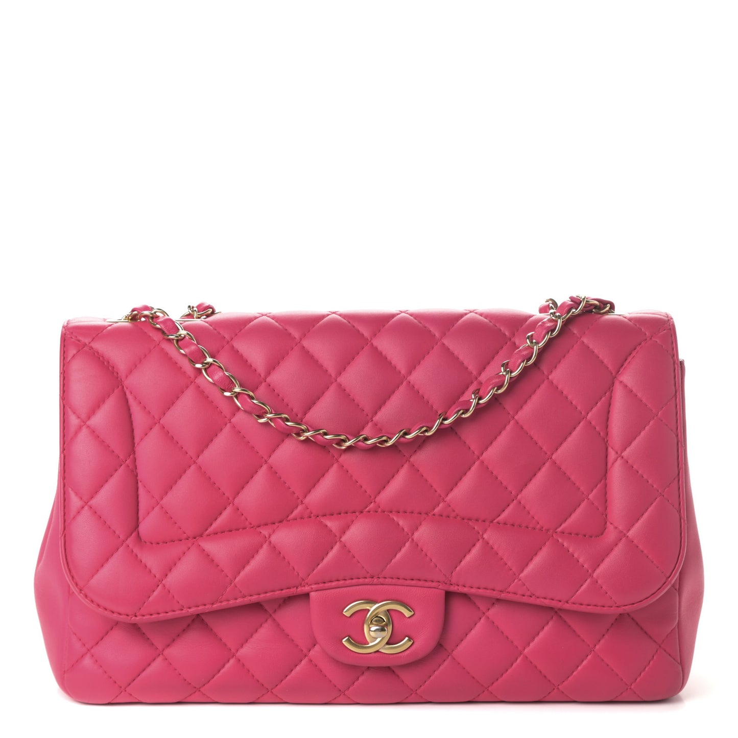 Lambskin Quilted Jumbo Mademoiselle Chic Flap Fuchsia