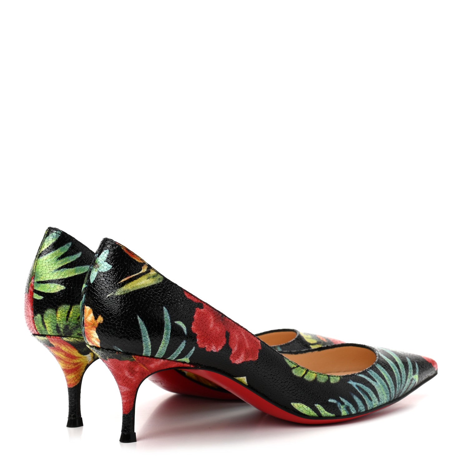 Christian Louboutin Crackled Calfskin Hawaii Print Pigalle Follies 55 Pumps 37 Black 4 of 7