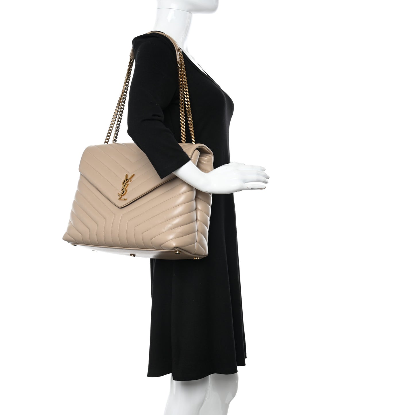 Calfskin Matelasse Large Loulou Monogram Chain Satchel Dark Beige