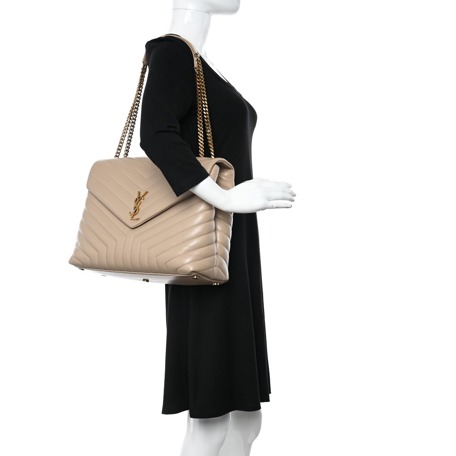 Saint Laurent Calfskin Matelasse Large Loulou Monogram Chain Satchel Dark Beige 2 of 15