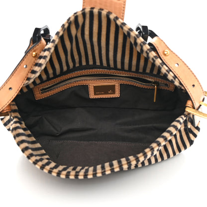 Fendi Velvet Striped Baguette Black Beige 5 of 11