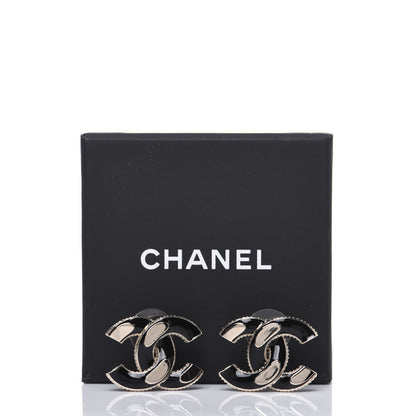 Chanel Enamel CC Earrings Black Gold 6 of 6