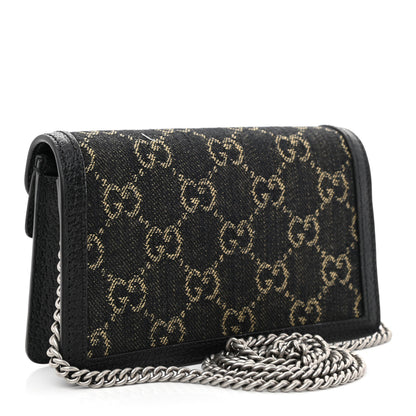 Gucci Jacquard Black Denim GG Monogram Super Mini Dionysus Shoulder Bag Black Ivory 3 of 10