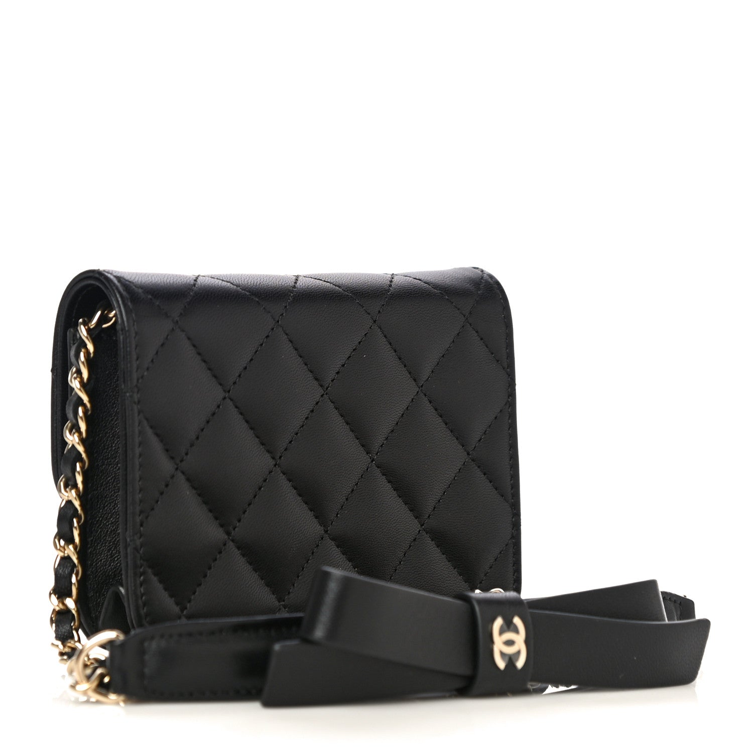 Chanel Lambskin Quilted Coco Bow Clutch With Chain Black 2 of 12
