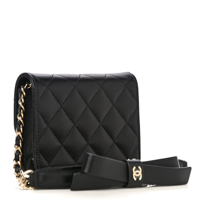 Chanel Lambskin Quilted Coco Bow Clutch With Chain Black 2 of 12