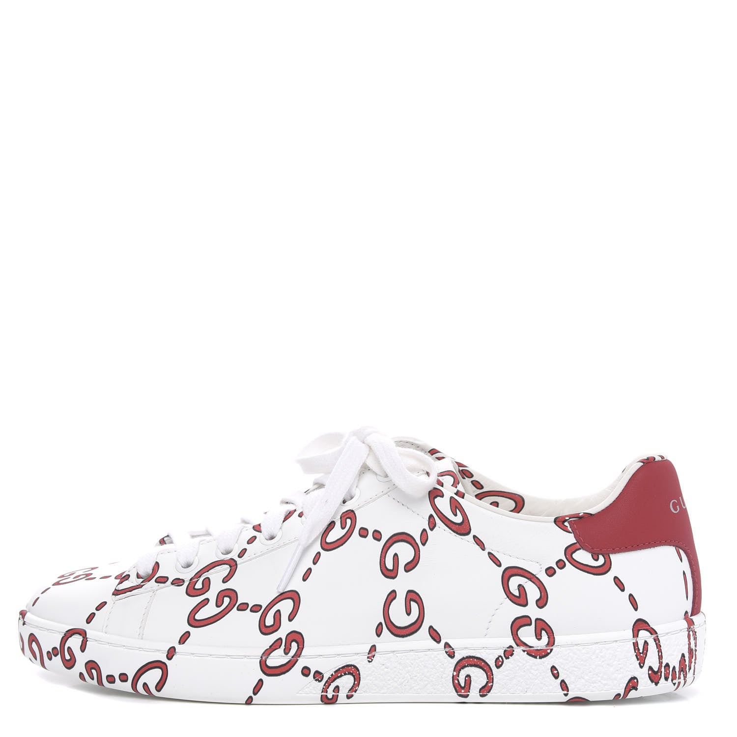 Gucci Calfskin GucciGhost Print Womens Ace Sneakers 39 White Hibiscus Red 1 of 10