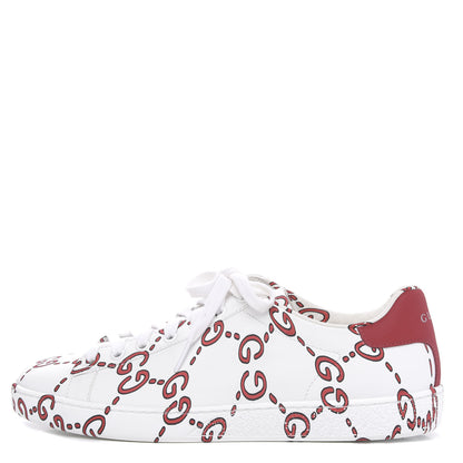 Gucci Calfskin GucciGhost Print Womens Ace Sneakers 39 White Hibiscus Red 1 of 10