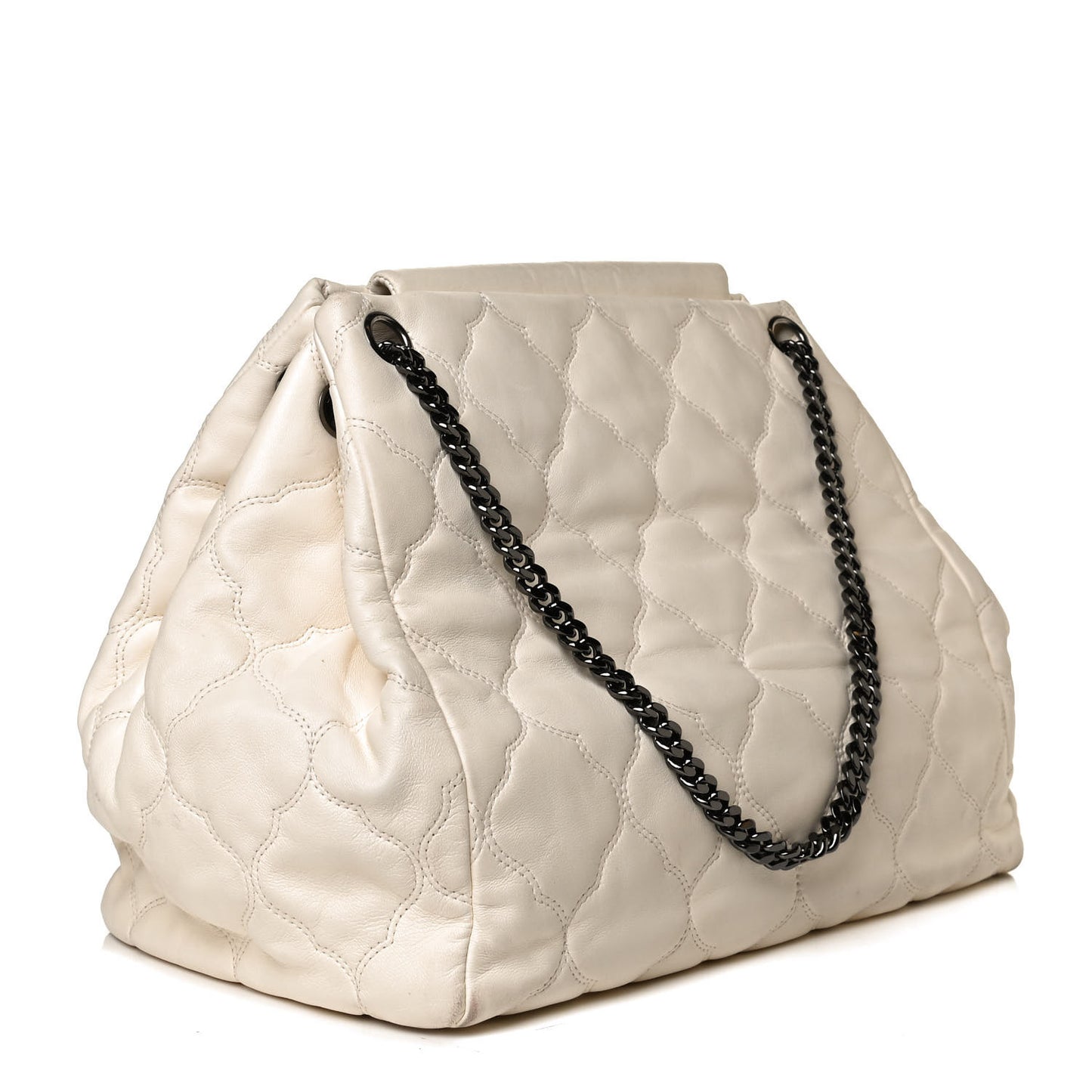 Lambskin Cells Accordion Tote Dark White