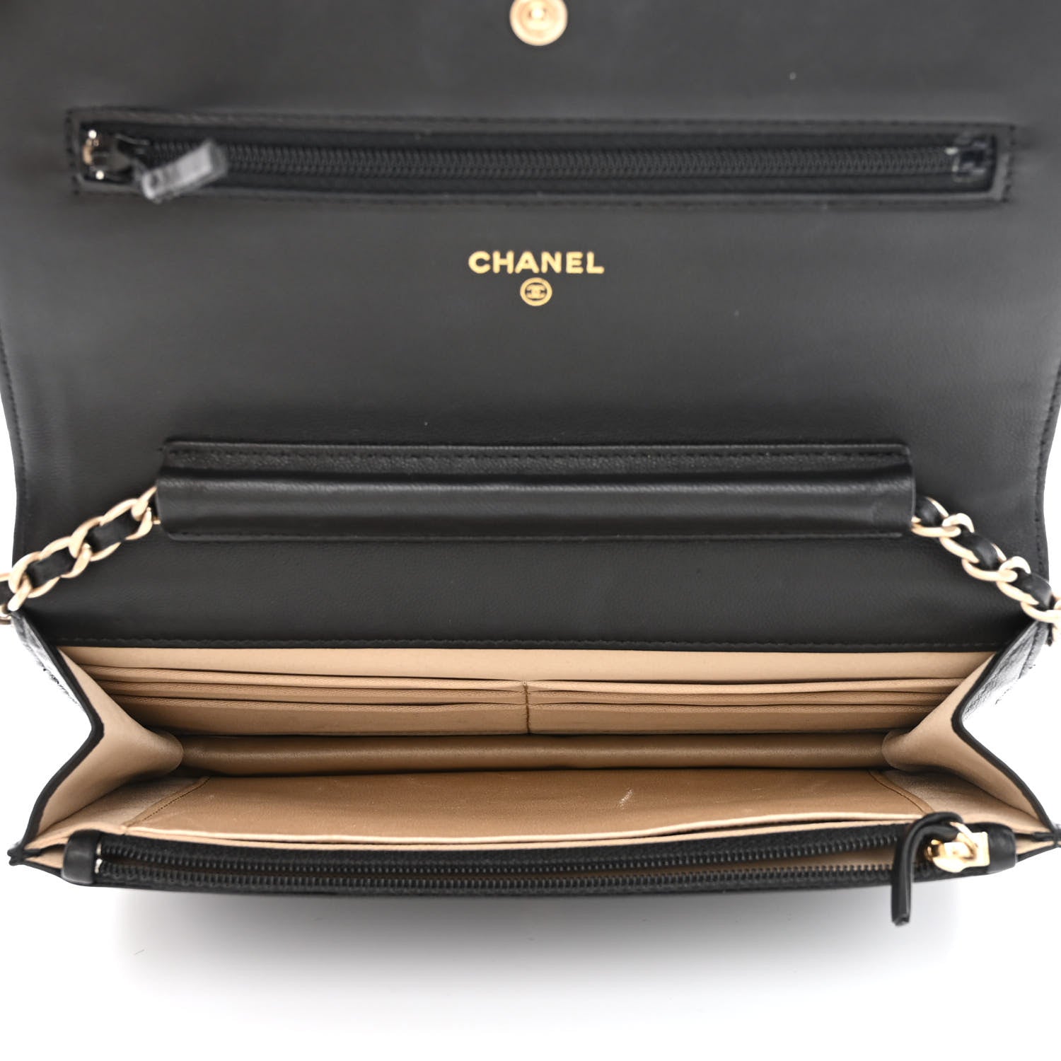 Chanel Lambskin Camellia Embossed Wallet on Chain WOC Black 5 of 12