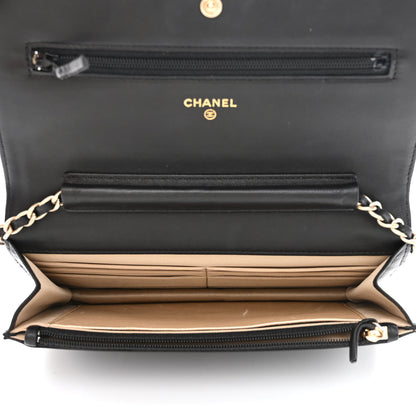 Chanel Lambskin Camellia Embossed Wallet on Chain WOC Black 5 of 12