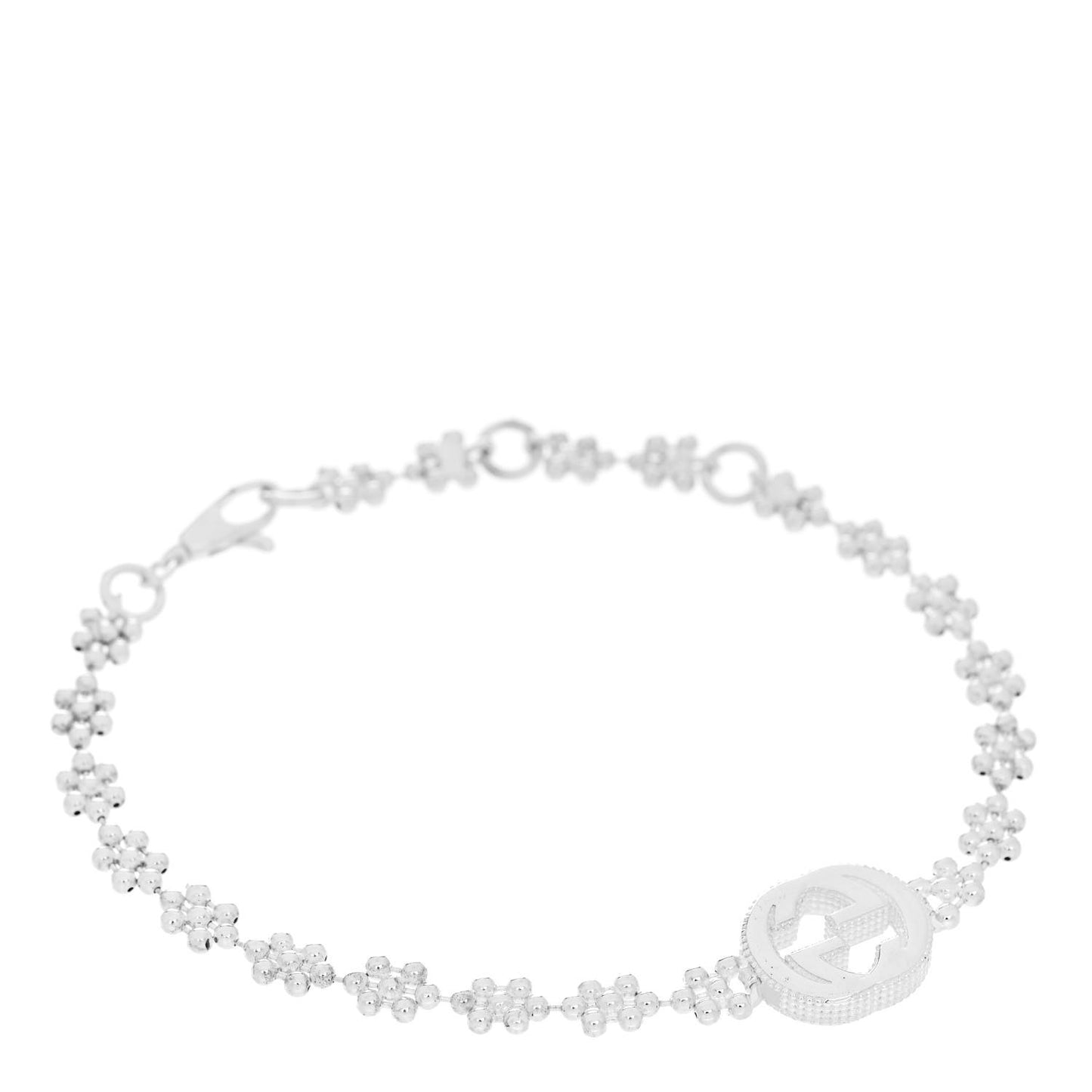 Sterling Silver Interlocking GG Beaded Flower Bracelet
