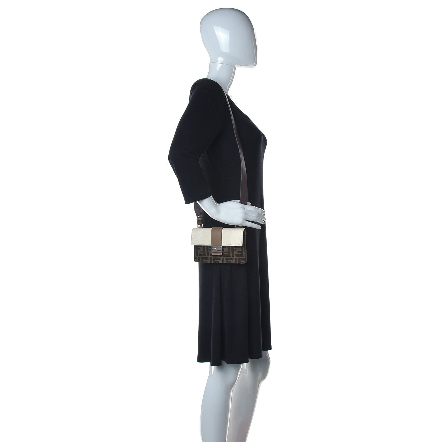 Fendi Fabric Jacquard Canvas Vitello Grace Pequin FF 1974 Baguette Belt Pouch Tobacco Moro Grezzo Sand 2 of 12