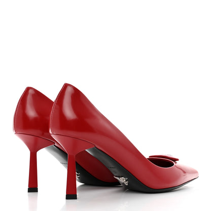 Prada Spazzolato Triangle Logo Pointed Toe 75mm Pumps 37 Scarlatto 4 of 11