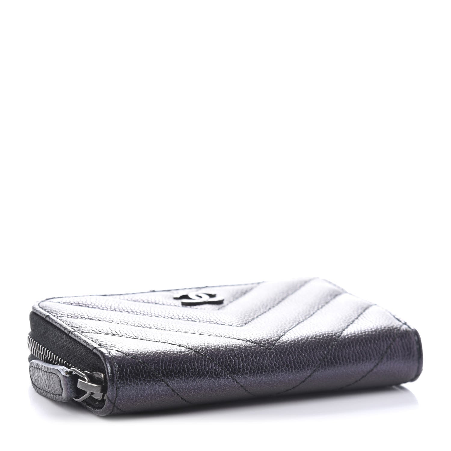 Chanel Iridescent Caviar Chevron Quilted Zip Around Coin Purse Black 4 of 10
