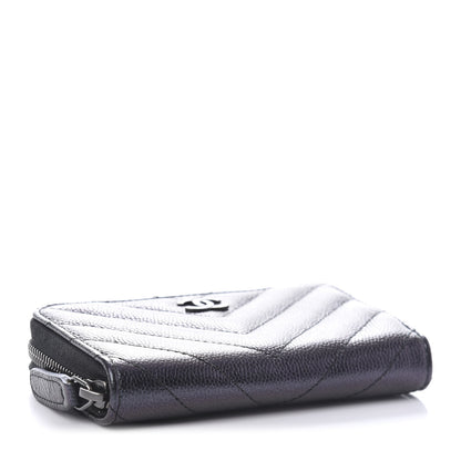 Chanel Iridescent Caviar Chevron Quilted Zip Around Coin Purse Black 4 of 10