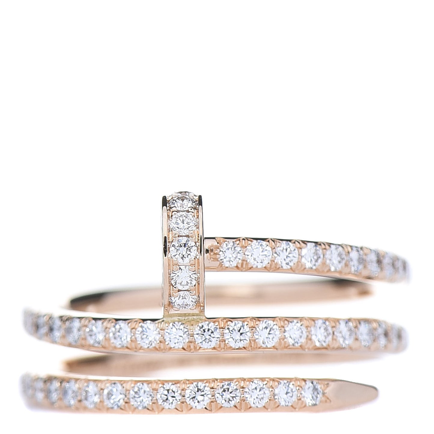 18K Pink Gold Diamond Double Juste Un Clou Paved Ring 48 4.5